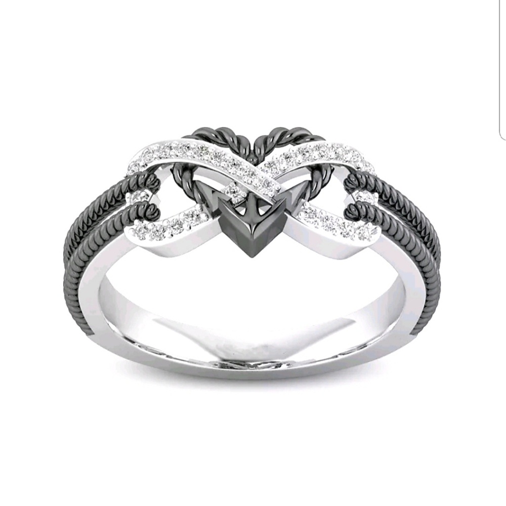Silver Heart Infinity and black rhinestone Ring